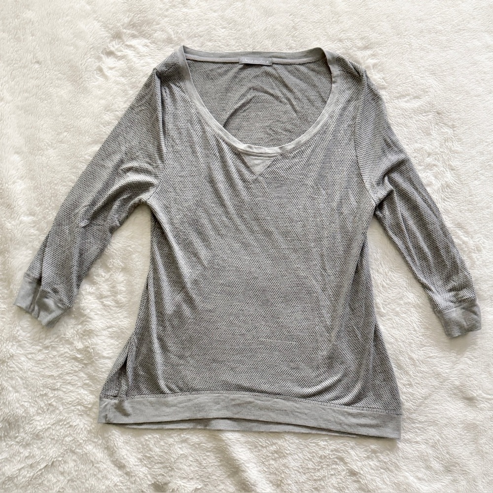 Olivia Moon Mesh Style Semi Sheer 3/4 Sleeve Top Gray Size Large